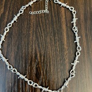 Barbed Wire Chain Necklace Silver Tone Punk Grunge Y2K Adjustable Choker